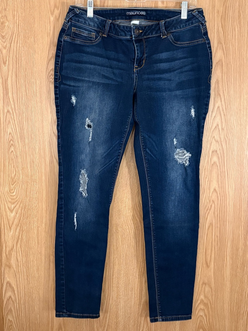 Maurices Distressed Dark Blue Skinny Jeans